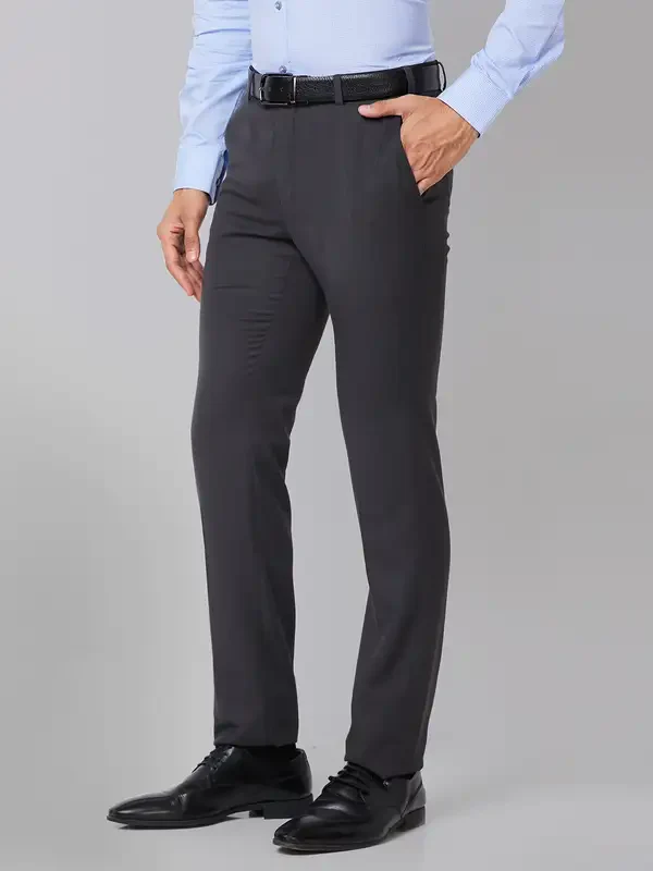 Men Grey Slim Fit Solid Polyester Blend Trouser - Image 3