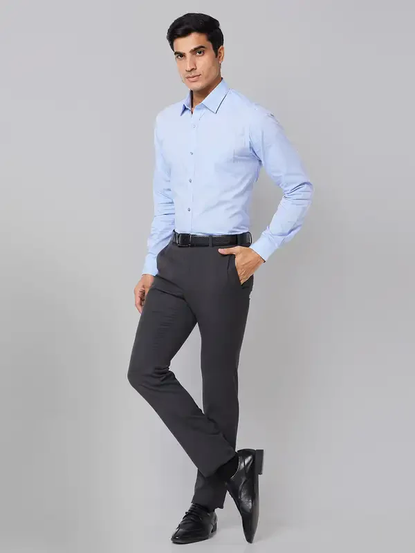 Men Grey Slim Fit Solid Polyester Blend Trouser - Image 5