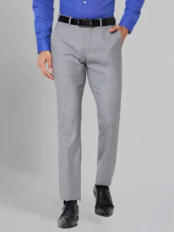 Raymond Men Grey Slim Fit Solid Polyester Blend Trouser