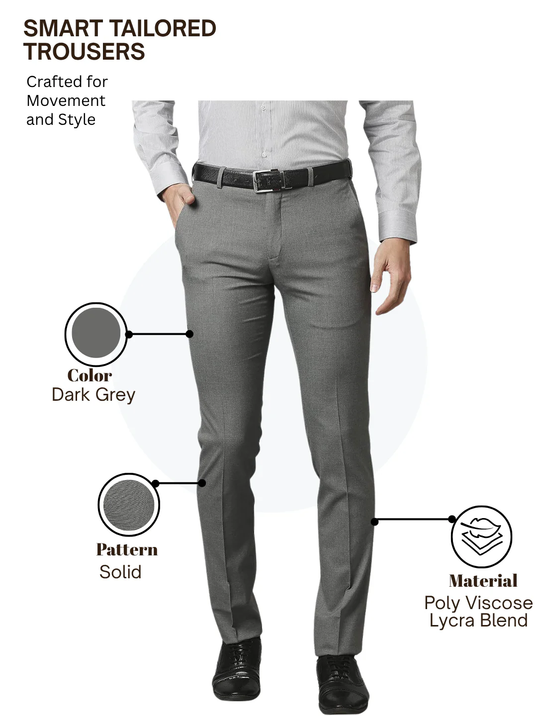 Raymond Men Grey Slim Fit Solid Trouser - Image 4