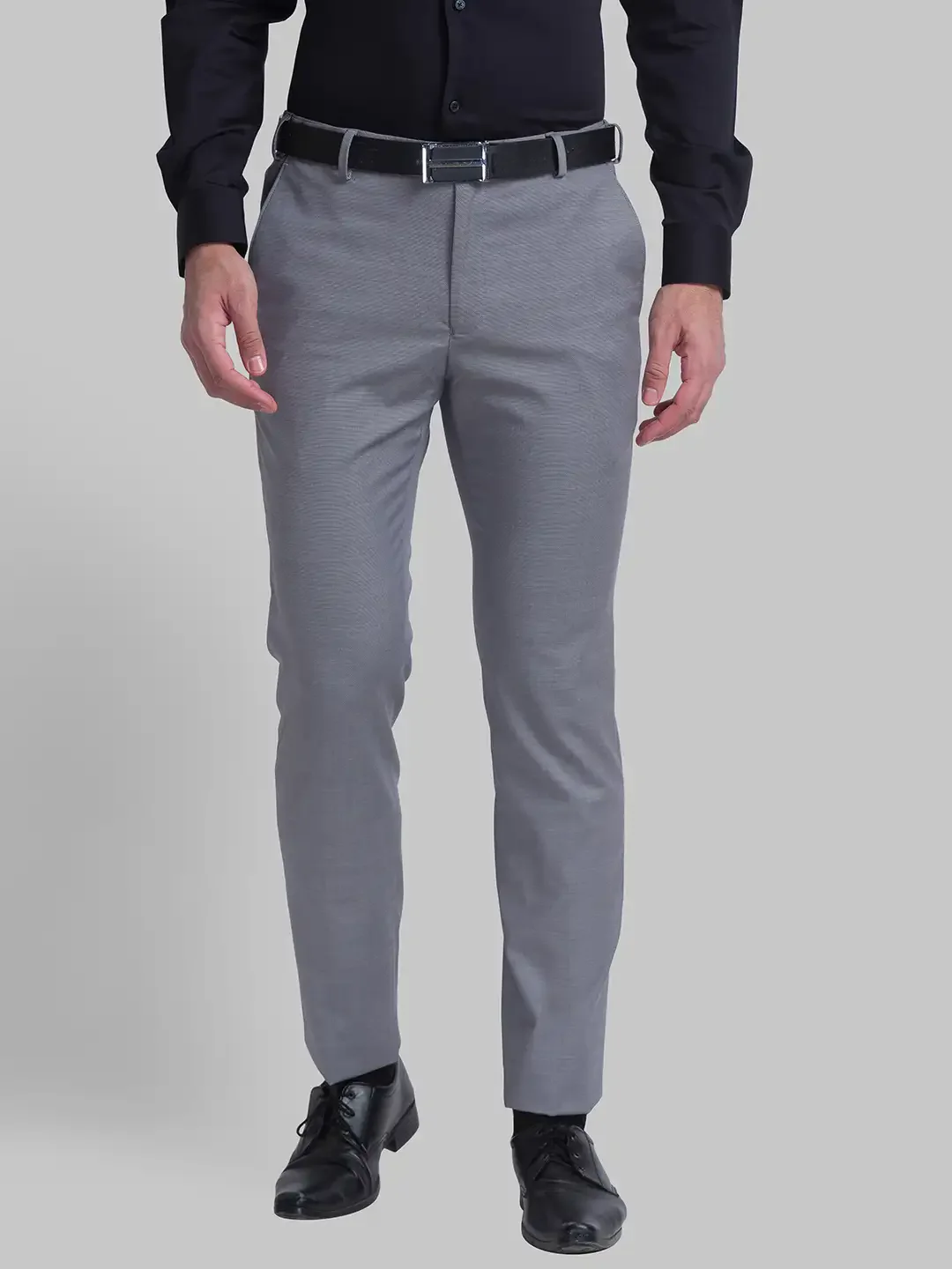 Men Grey Slim Fit Solid Polyester Blend Trouser