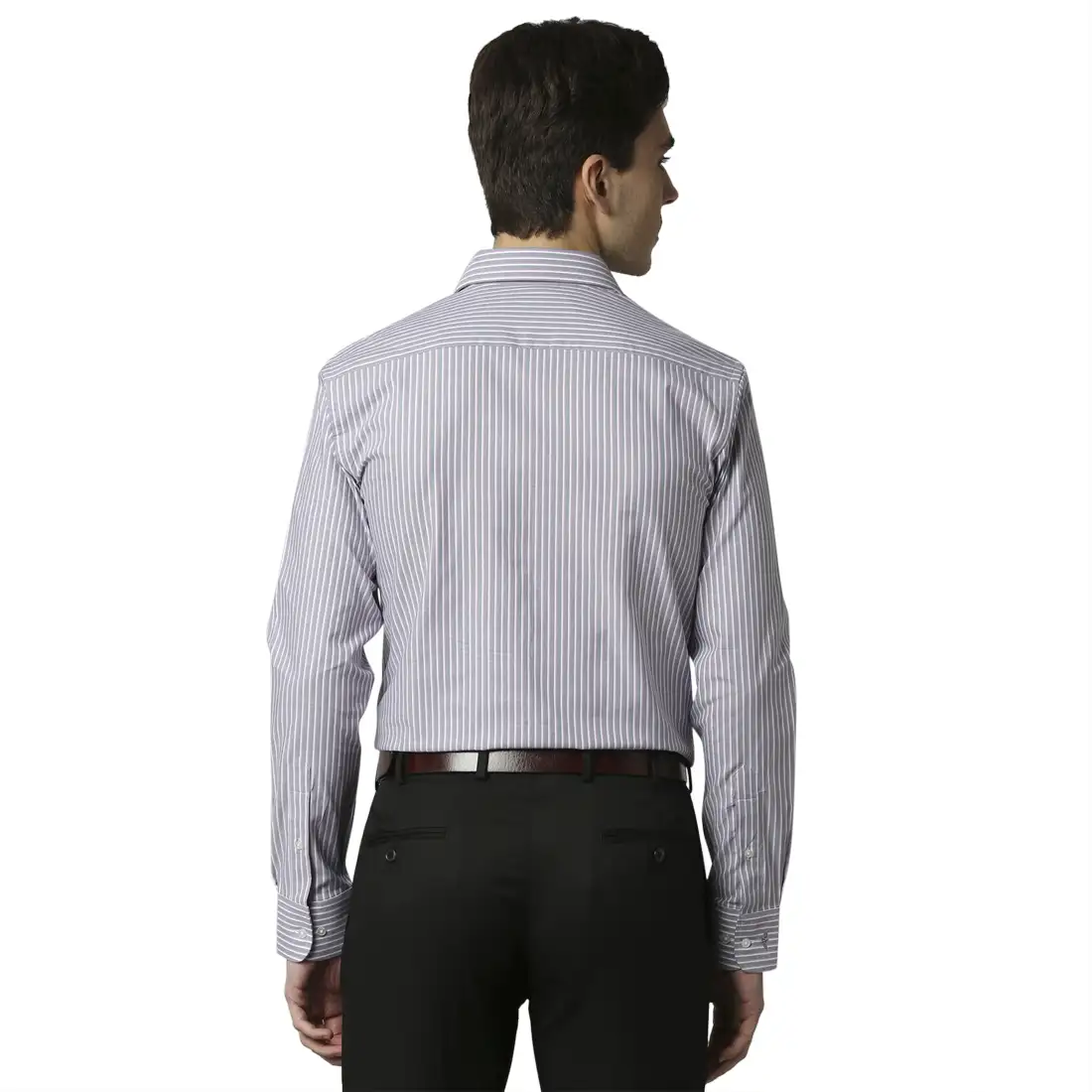 Men Grey Slim Fit Stripe Cotton Shirts - Image 4