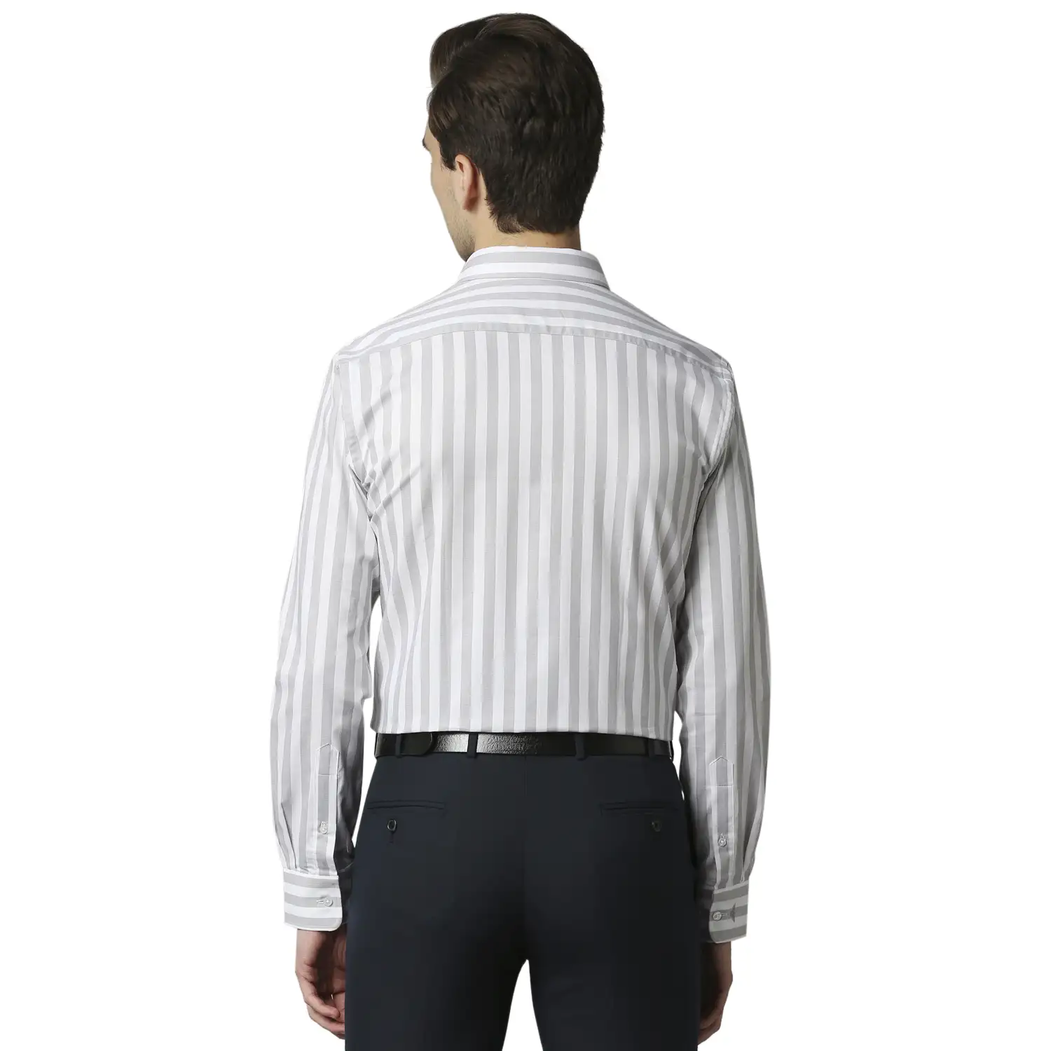 Men Grey Slim Fit Stripe Cotton Shirts - Image 4