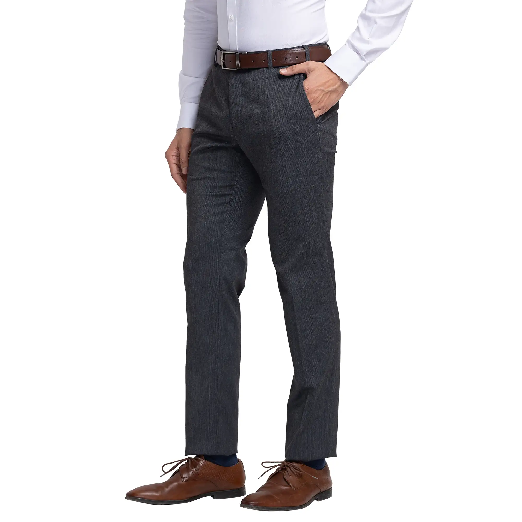 Men Grey Slim Fit Stripe Polyester Blend Trouser - Image 3