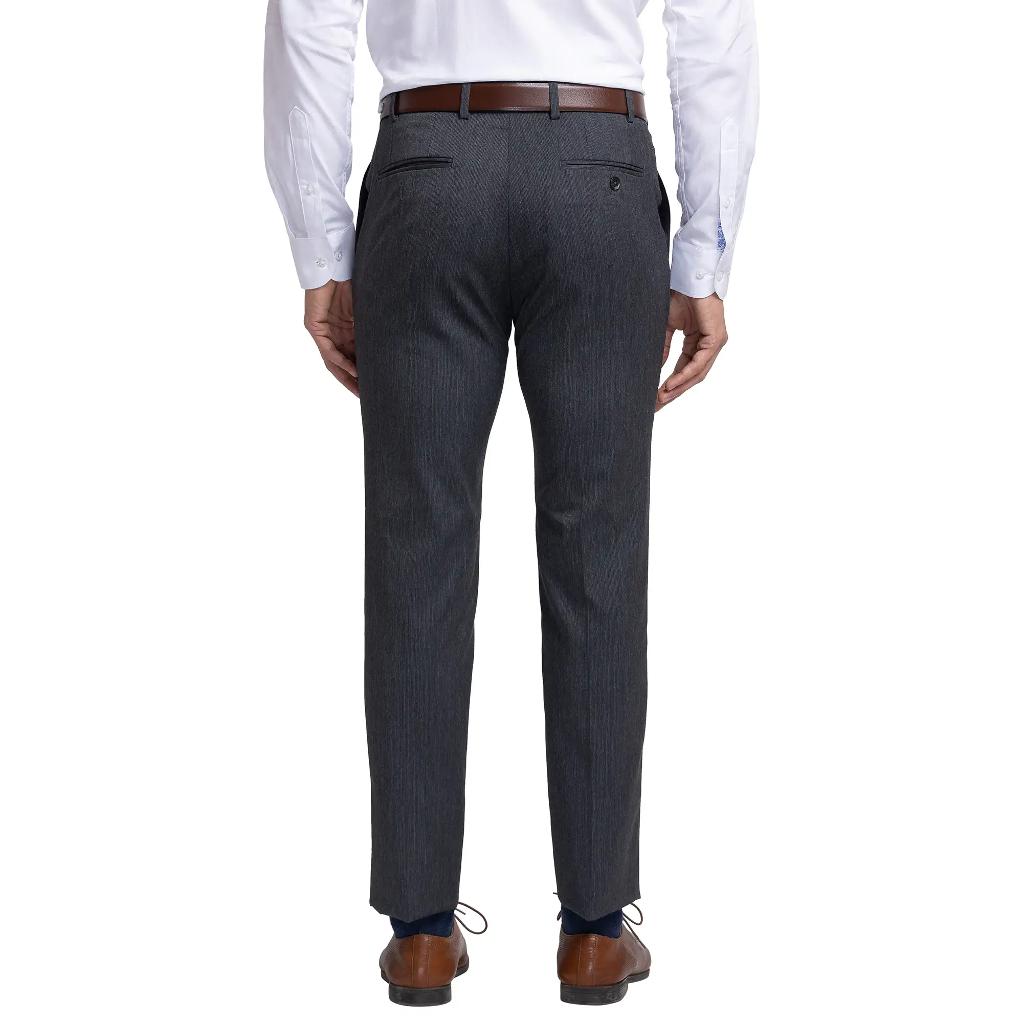 Men Grey Slim Fit Stripe Polyester Blend Trouser - Image 4