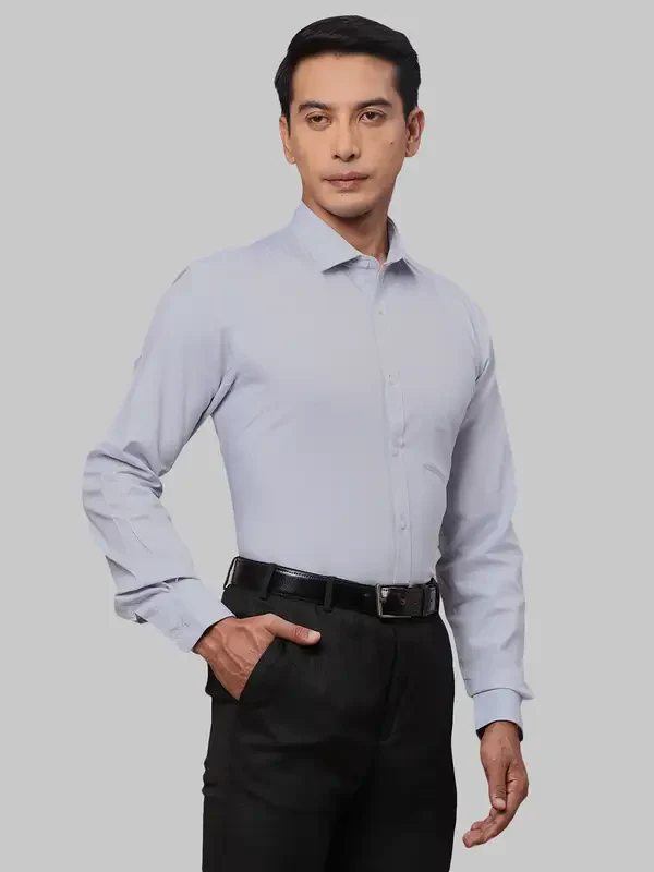 Men Grey Slim Fit Structure Cotton Shirts - Image 2