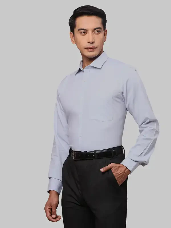 Men Grey Slim Fit Structure Cotton Shirts - Image 3
