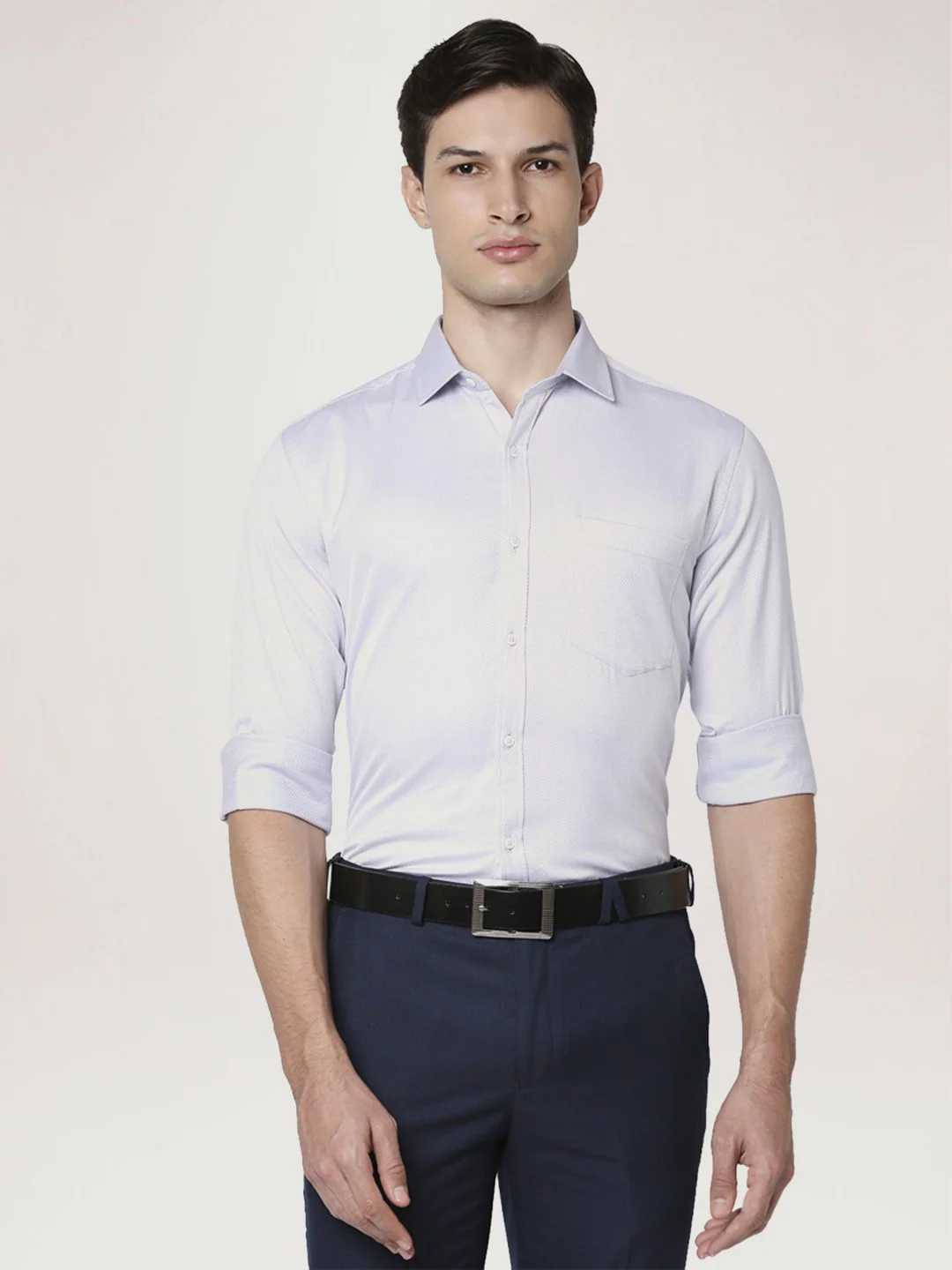 Men Grey Slim Fit Structure Cotton Shirts