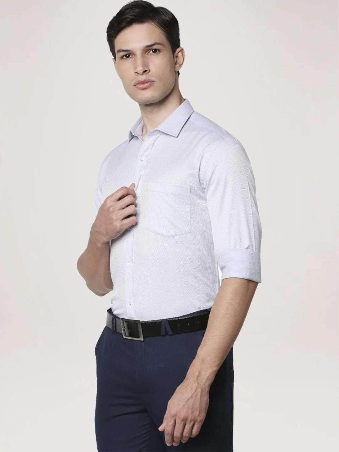 Men Grey Slim Fit Structure Cotton Shirts - Image 5