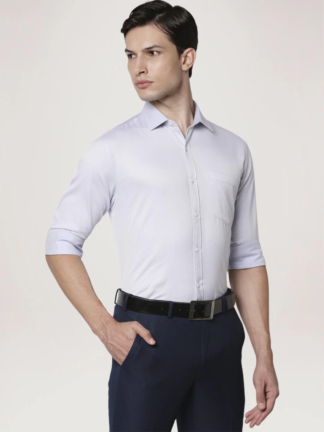 Men Grey Slim Fit Structure Cotton Shirts - Image 6