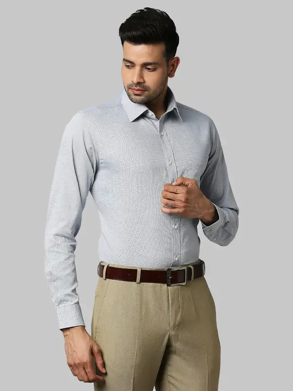 Men Grey Slim Fit Structure Cotton Shirts - Image 2