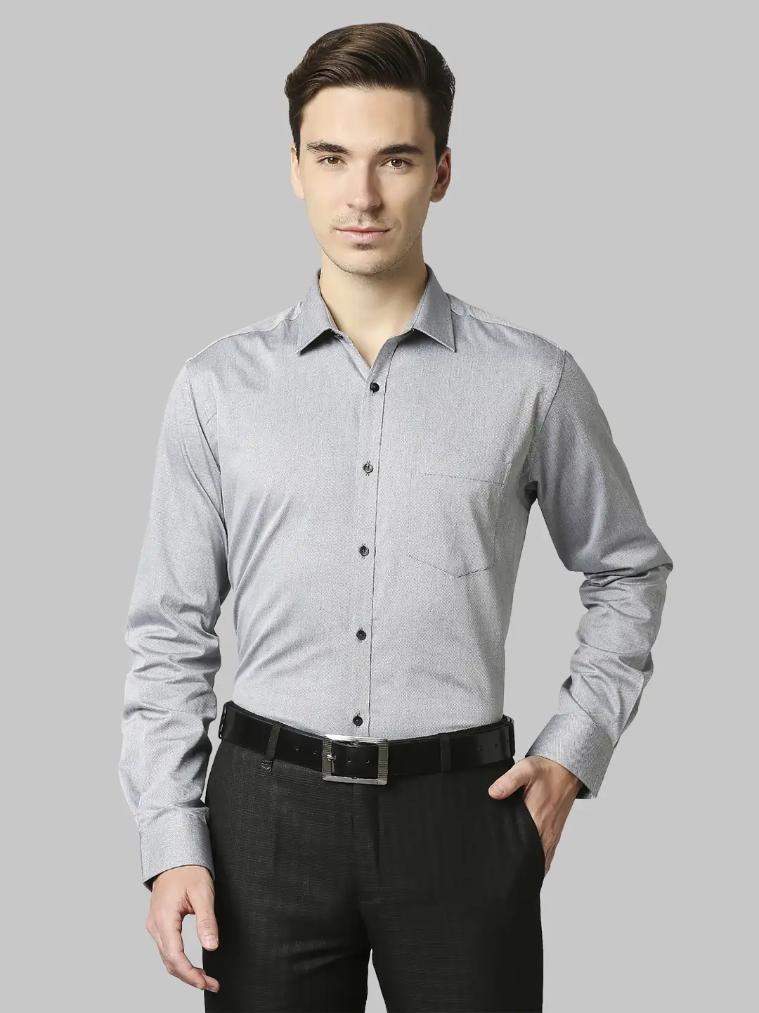 Men Grey Slim Fit Structure Cotton Shirts