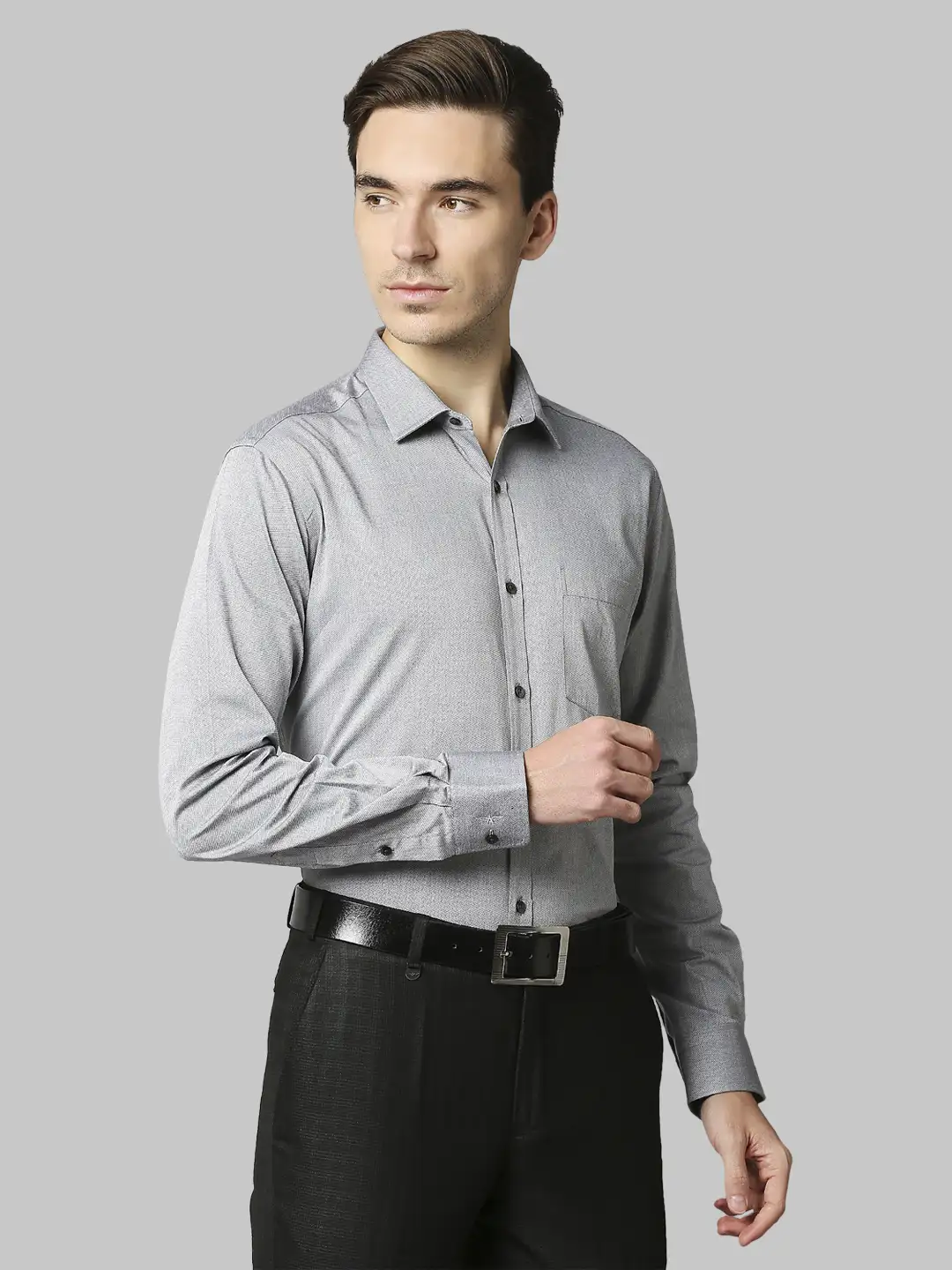 Men Grey Slim Fit Structure Cotton Shirts - Image 2
