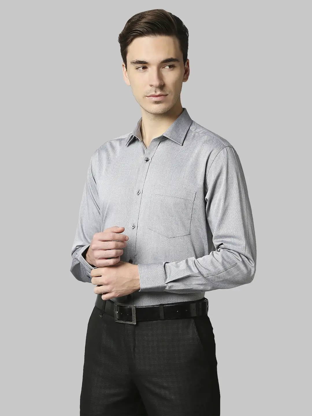 Men Grey Slim Fit Structure Cotton Shirts - Image 3