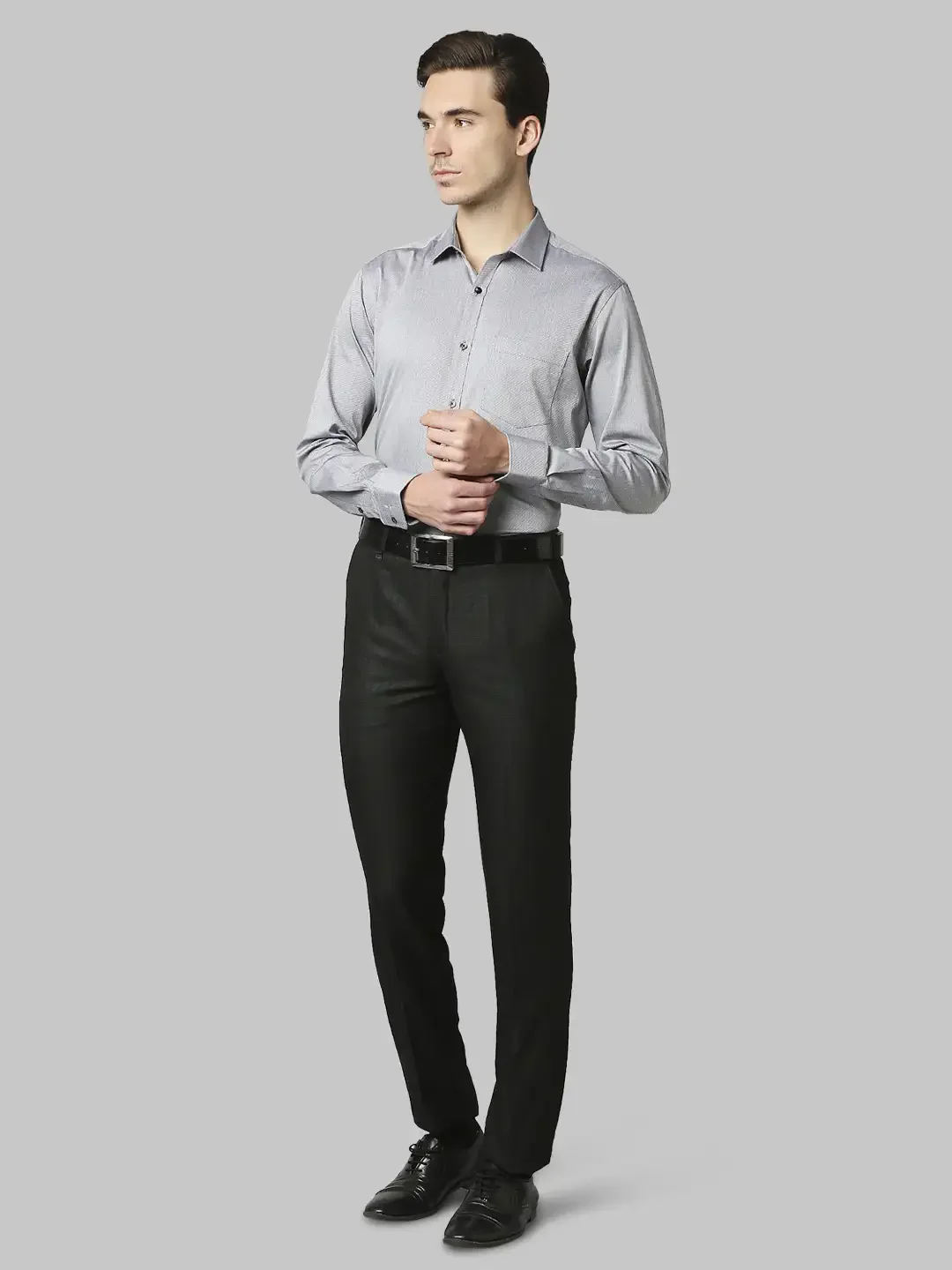 Men Grey Slim Fit Structure Cotton Shirts - Image 5