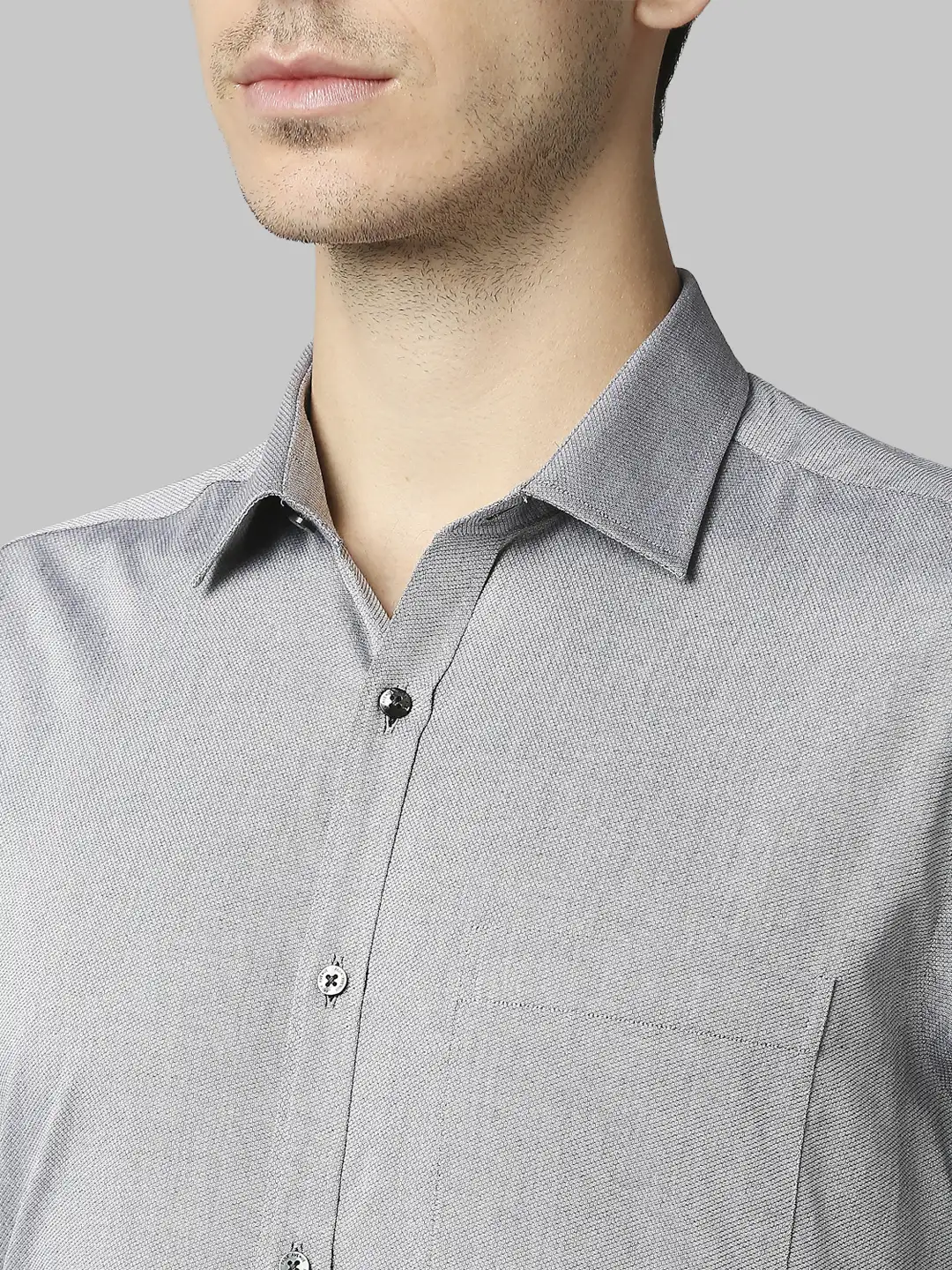 Men Grey Slim Fit Structure Cotton Shirts - Image 6