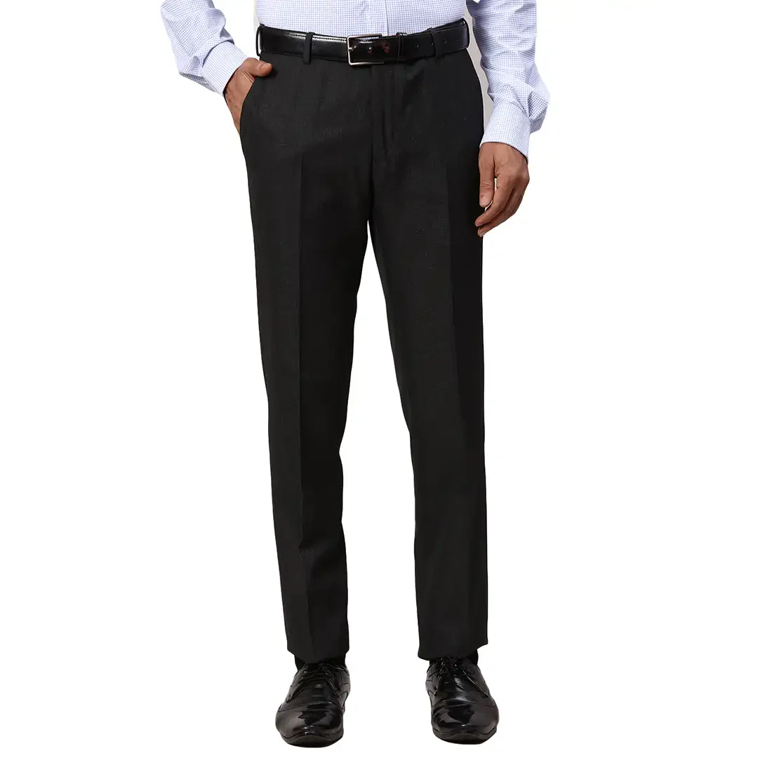 Park Avenue Men Grey Slim Fit Structured Polyester Blend Trouser