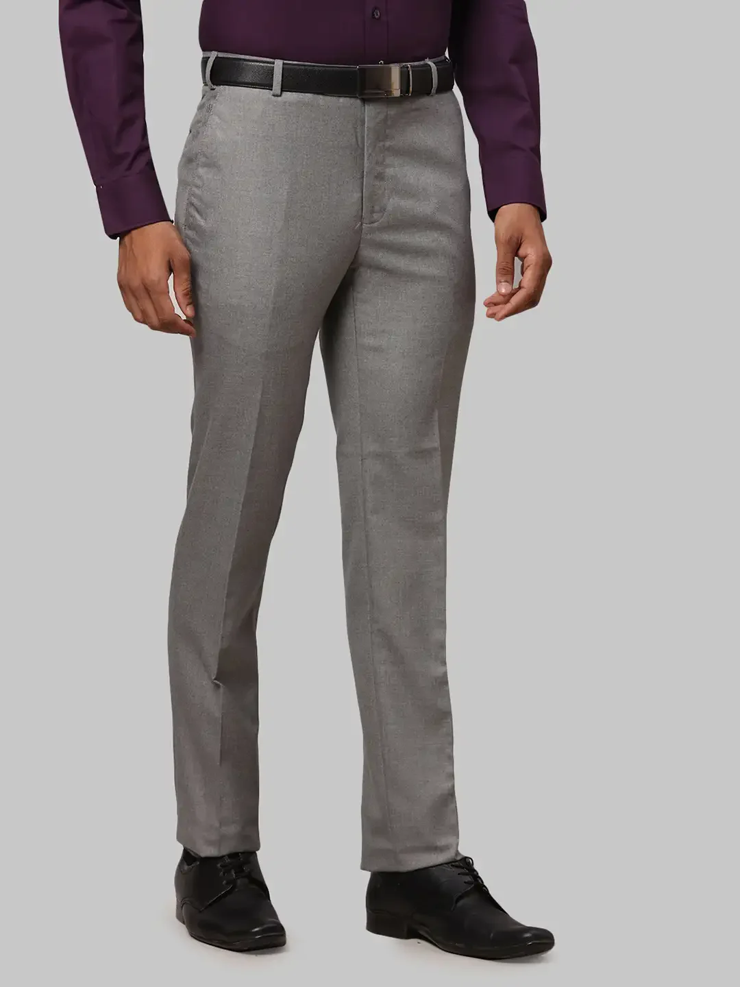 Men Grey Slim Fit Structure Polyester Blend Trouser - Image 2