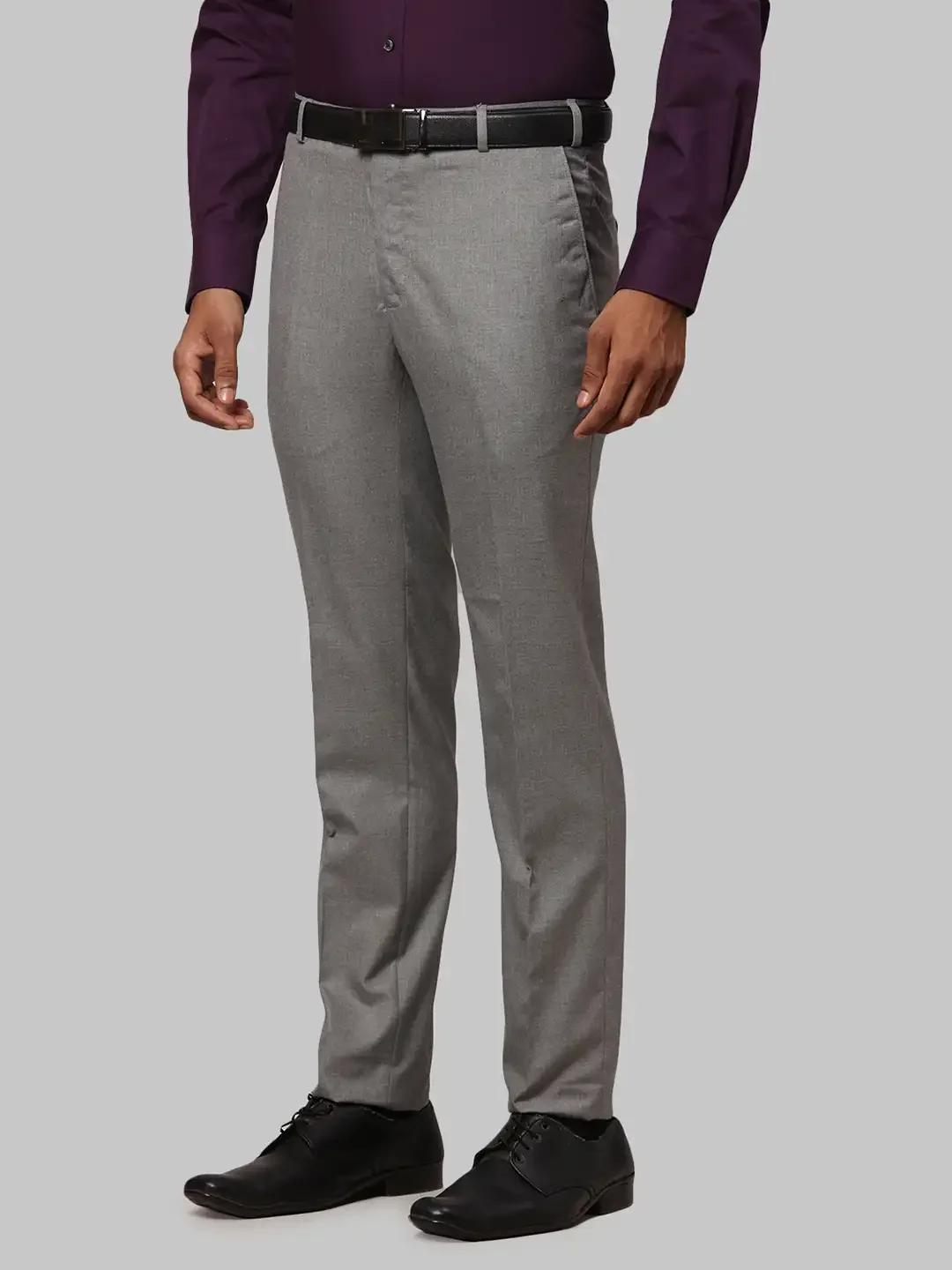 Men Grey Slim Fit Structure Polyester Blend Trouser - Image 3
