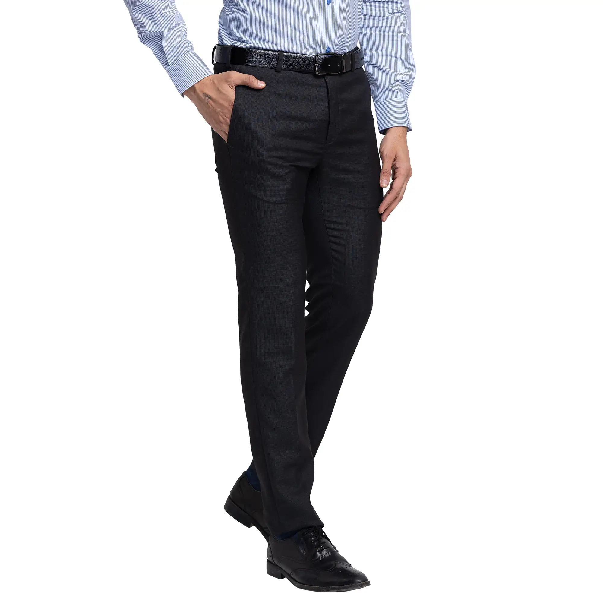 Men Grey Slim Fit Structure Polyester Blend Trouser - Image 2