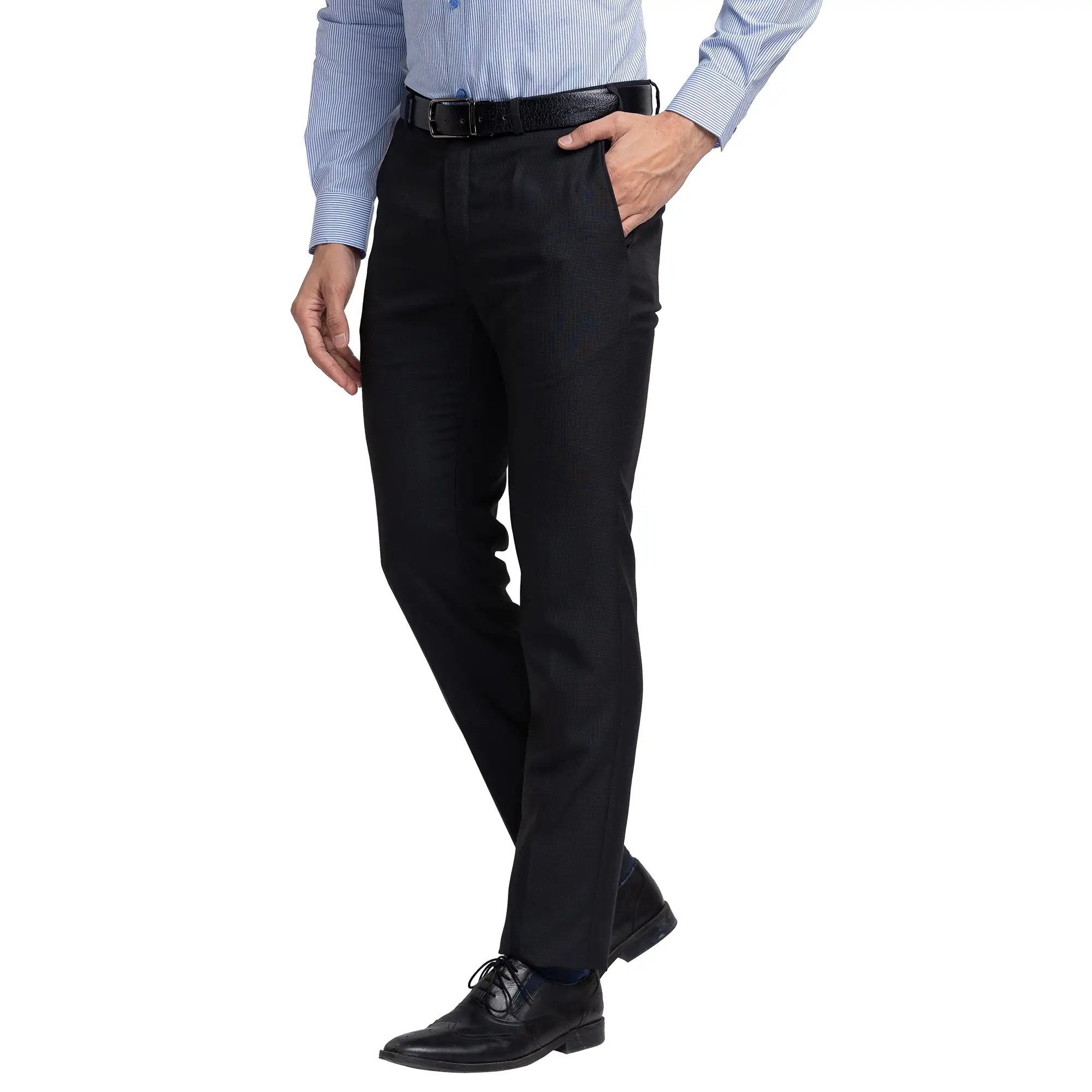 Men Grey Slim Fit Structure Polyester Blend Trouser - Image 3