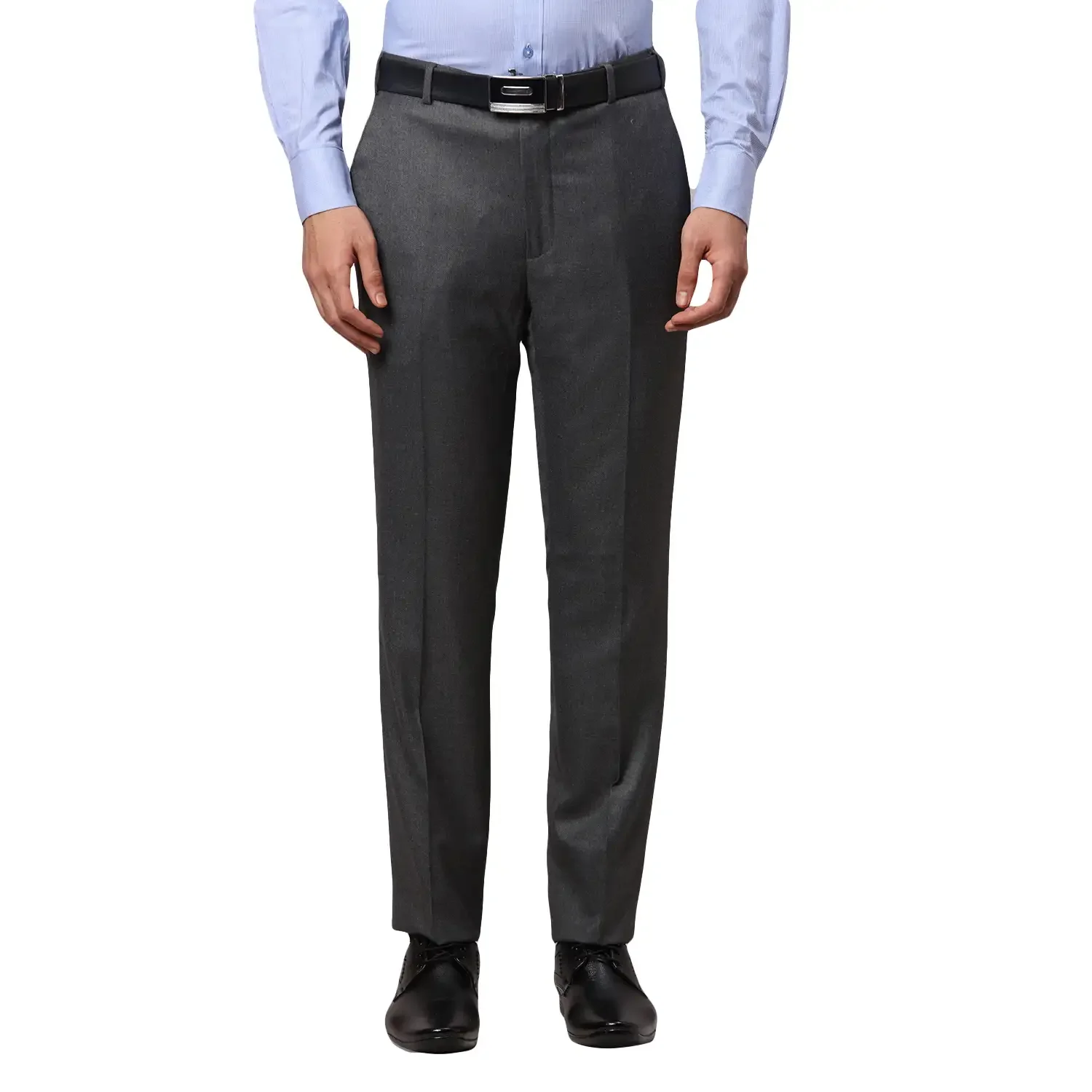 Men Grey Slim Fit Structure Polyester Blend Trouser