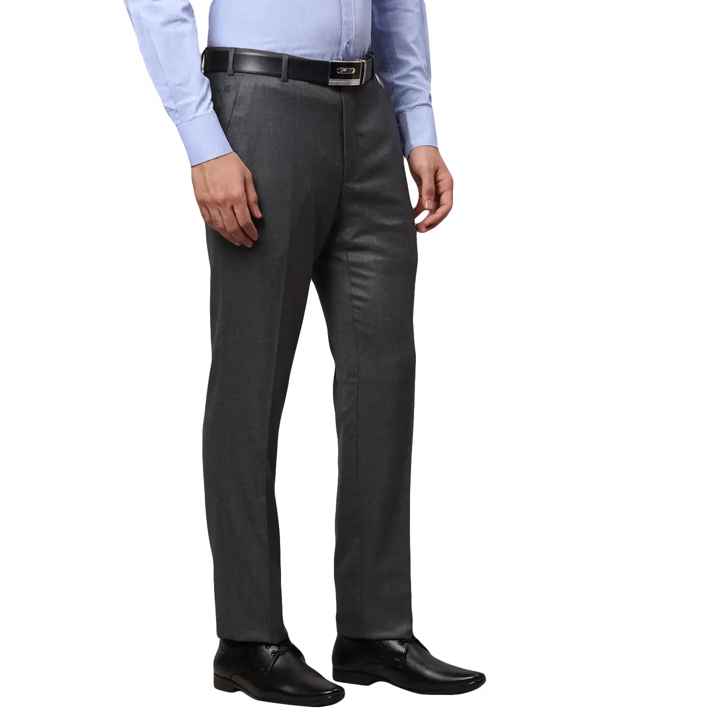 Men Grey Slim Fit Structure Polyester Blend Trouser - Image 2