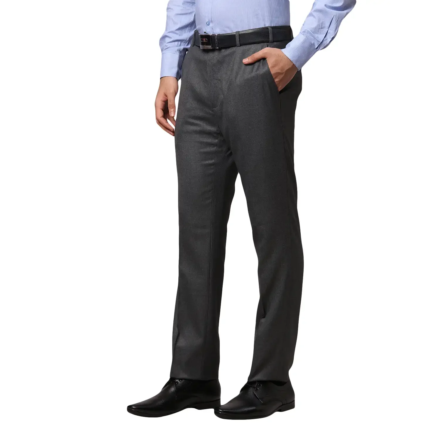 Men Grey Slim Fit Structure Polyester Blend Trouser - Image 3