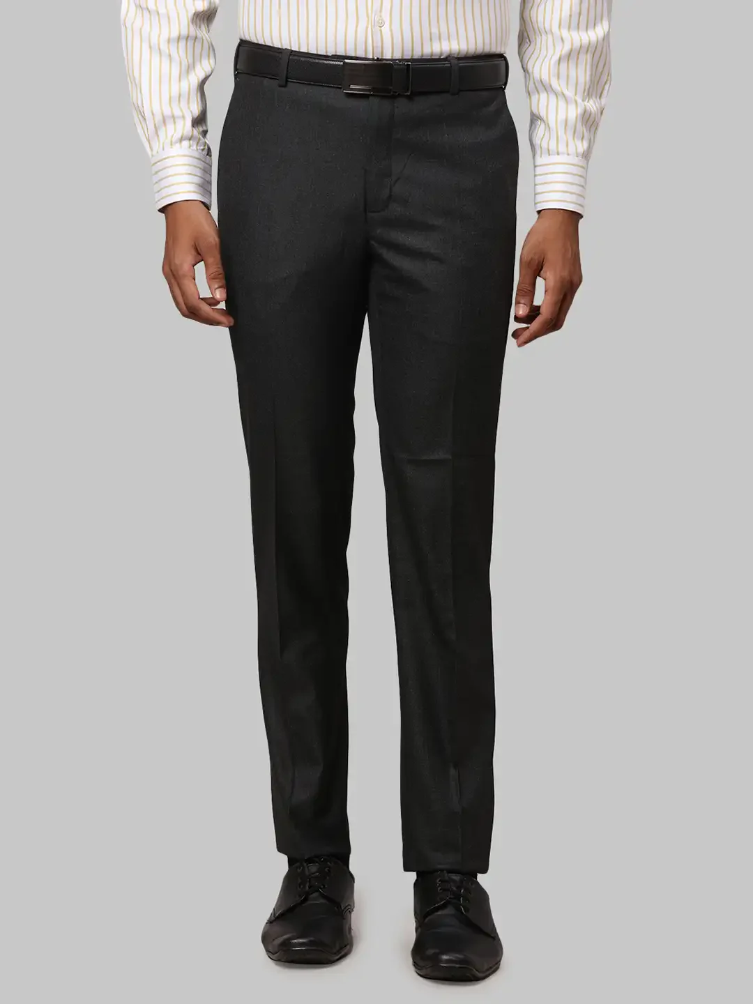 Men Grey Slim Fit Structure Polyester Blend Trouser