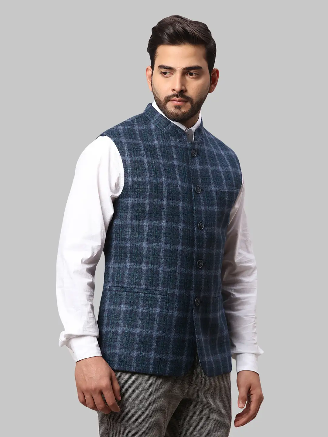 Men Grey Slim Fit Wool Waist Coat - Image 2