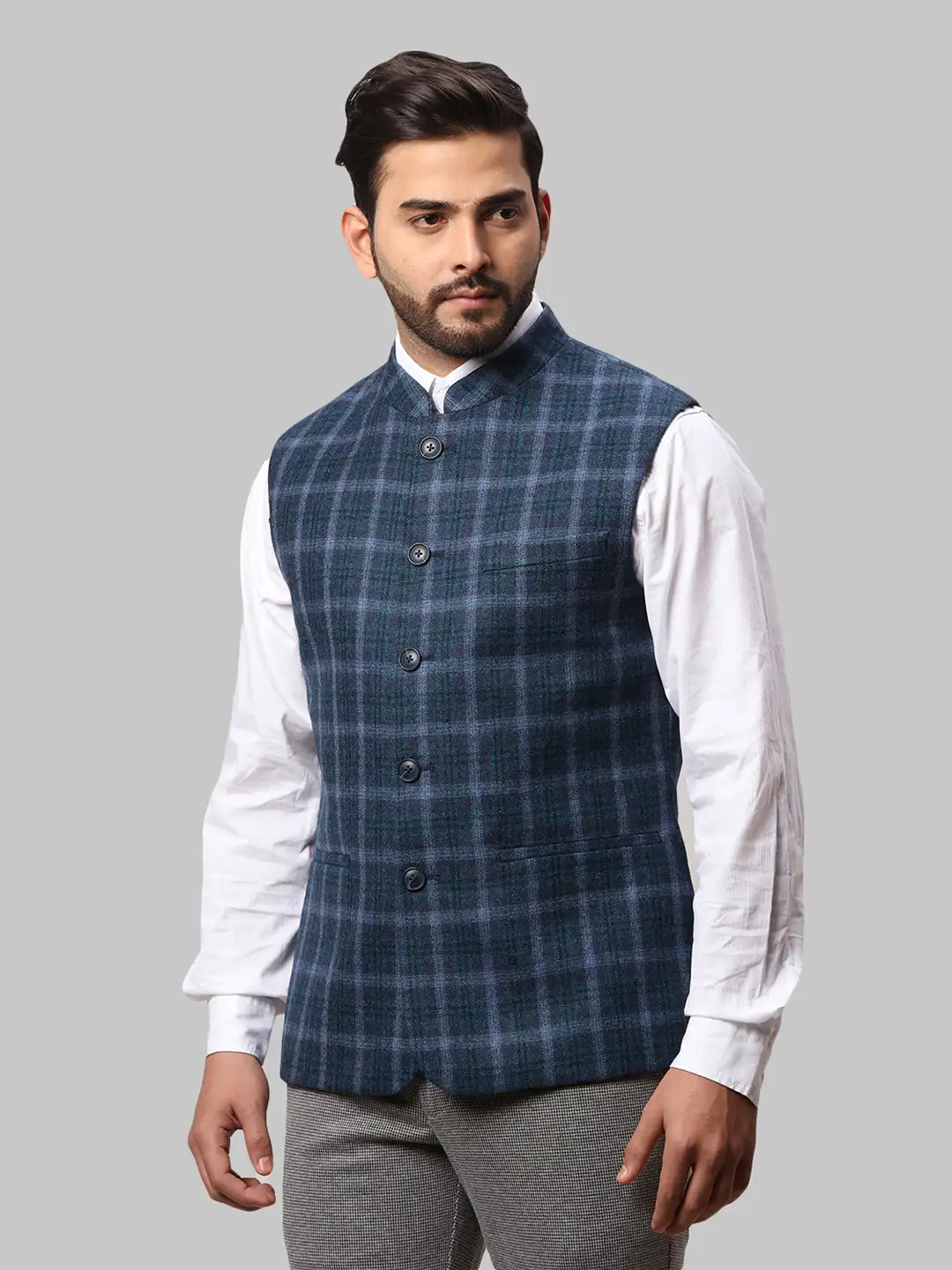 Men Grey Slim Fit Wool Waist Coat - Image 3