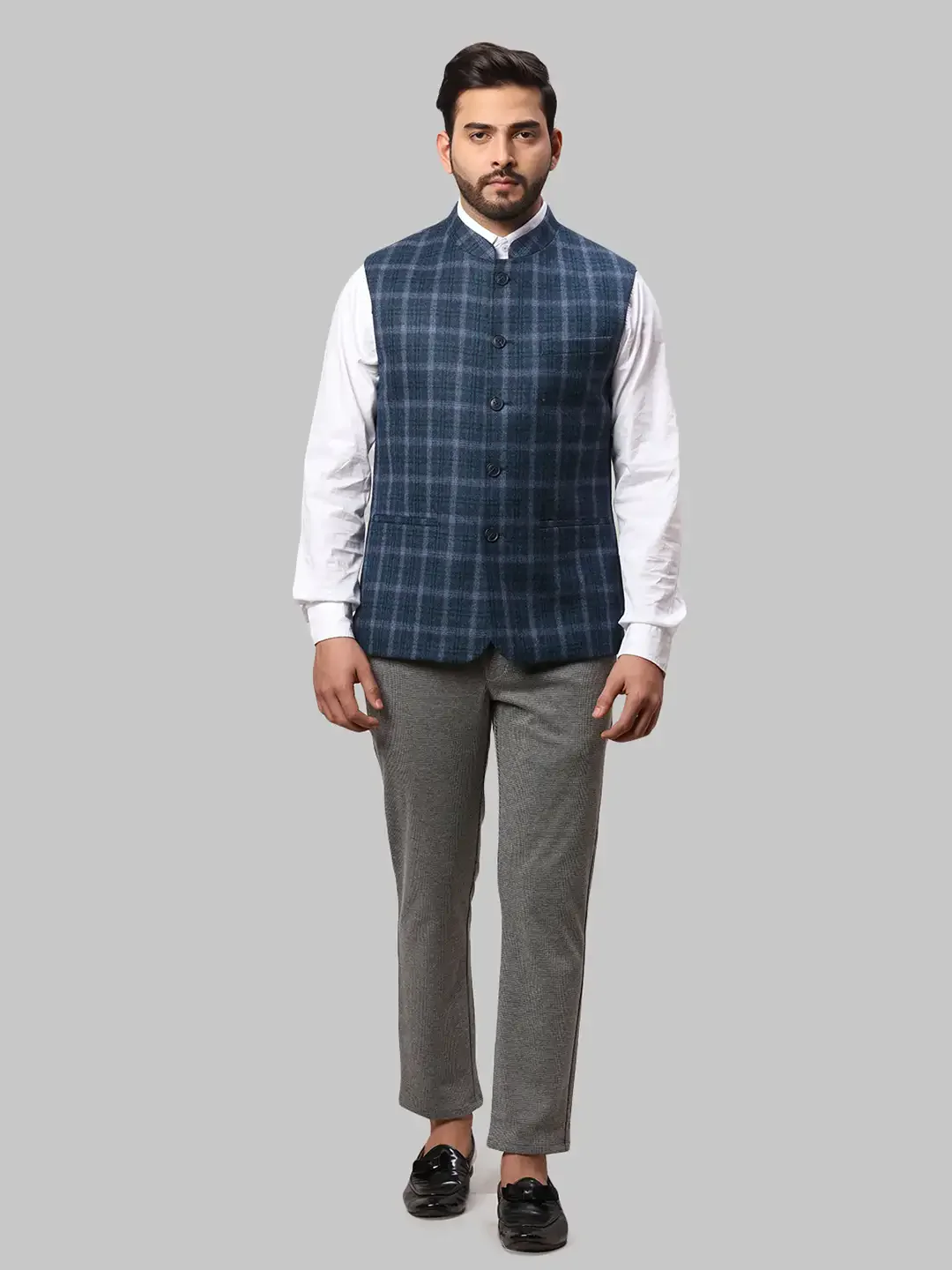 Men Grey Slim Fit Wool Waist Coat - Image 5