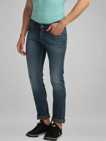 Men Grey Slim Tapered Fit Plain Cotton Blend Jeans - Image 7