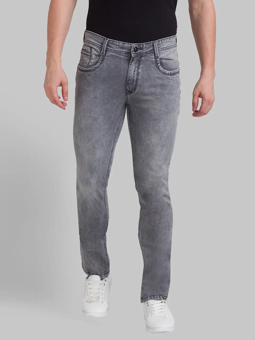 Men Grey Slim Tapered Fit Twill Cotton Blend Jeans