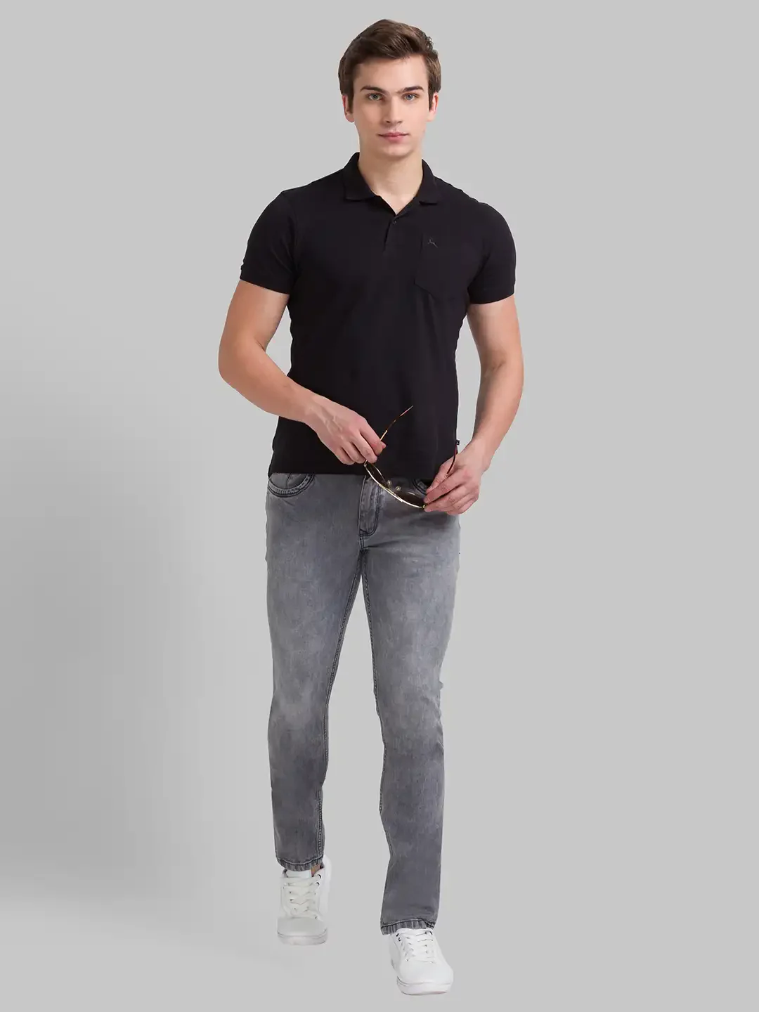 Men Grey Slim Tapered Fit Twill Cotton Blend Jeans - Image 4