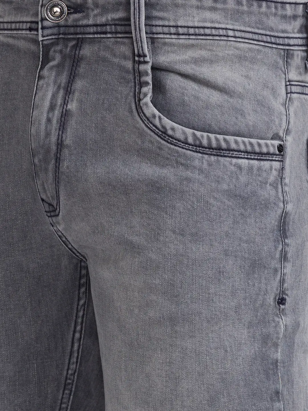 Men Grey Slim Tapered Fit Twill Cotton Blend Jeans - Image 5
