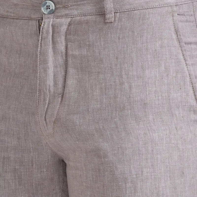 Men Grey Slim Tapered Fit Yarn Dyed Linen Trouser - Image 6