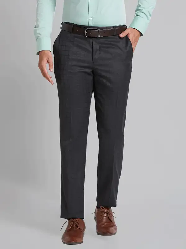 Men Grey Smart Fit Checks Polyester Blend Trouser
