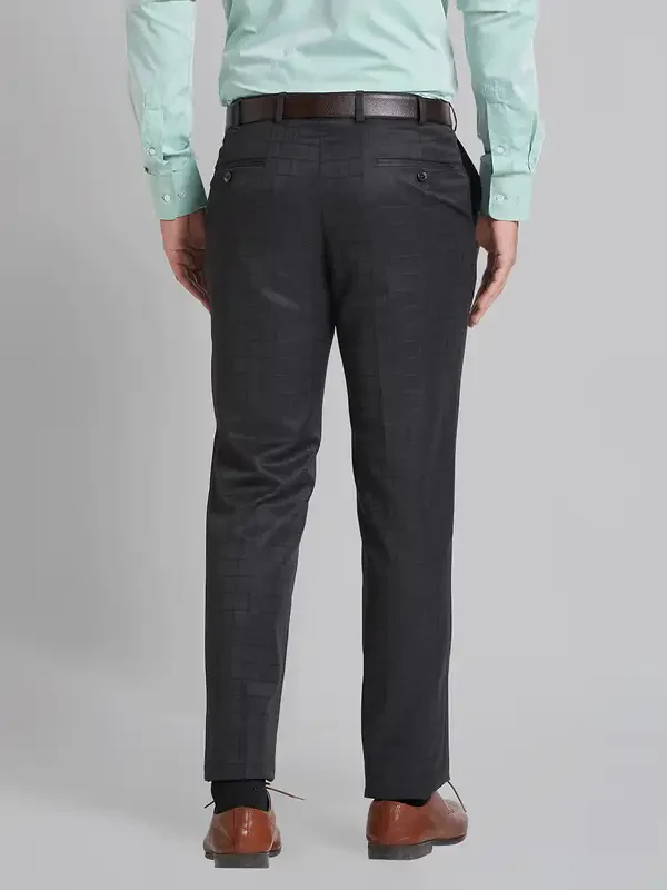 Men Grey Smart Fit Checks Polyester Blend Trouser - Image 4