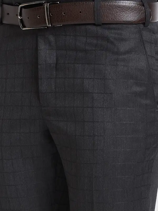 Men Grey Smart Fit Checks Polyester Blend Trouser - Image 6