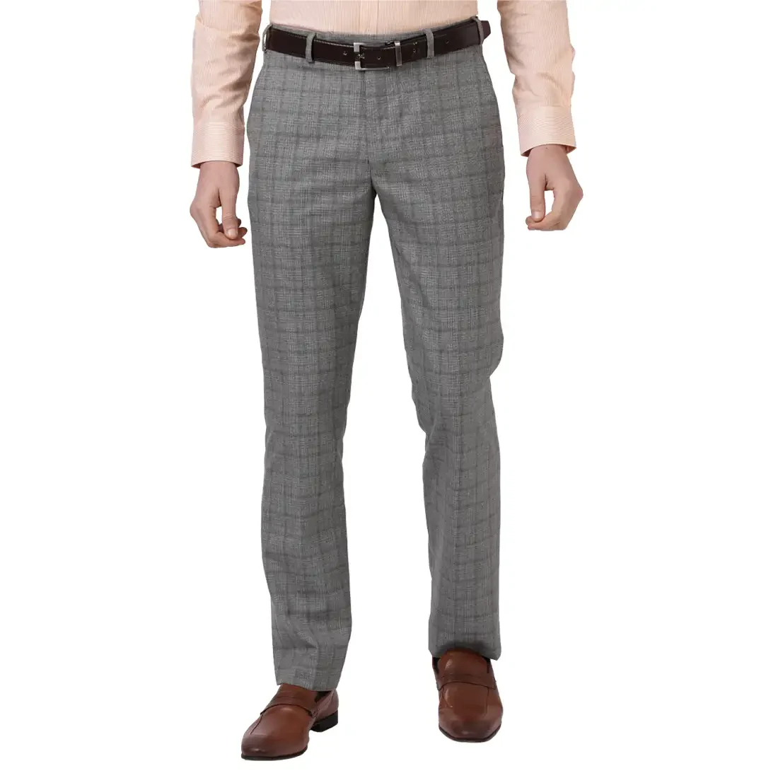 Men Grey Smart Fit Checks Polyester Blend Trouser