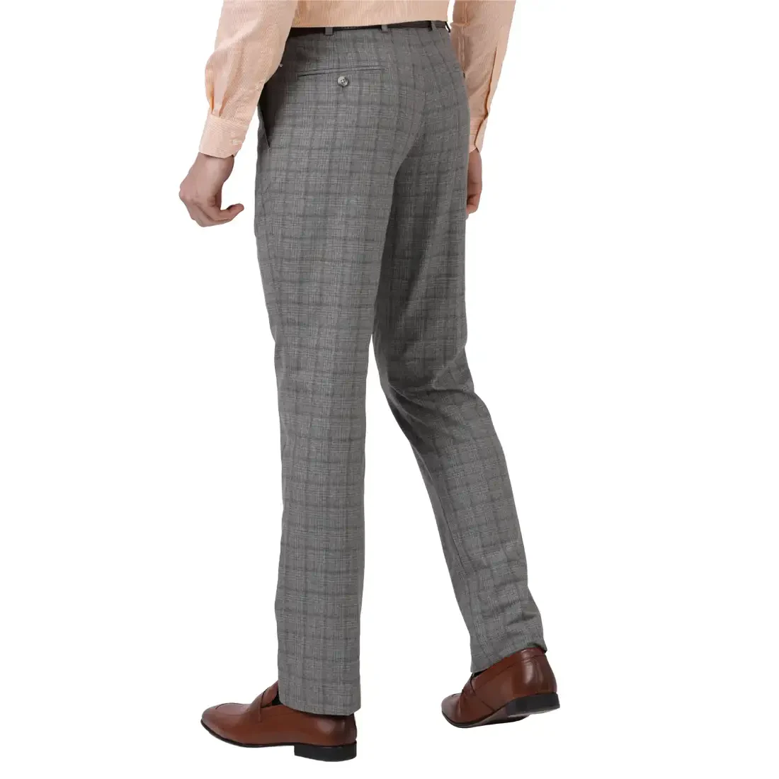 Men Grey Smart Fit Checks Polyester Blend Trouser - Image 4