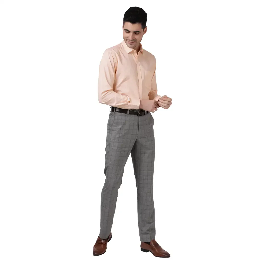 Men Grey Smart Fit Checks Polyester Blend Trouser - Image 5