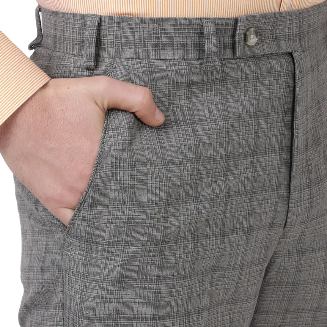 Men Grey Smart Fit Checks Polyester Blend Trouser - Image 6