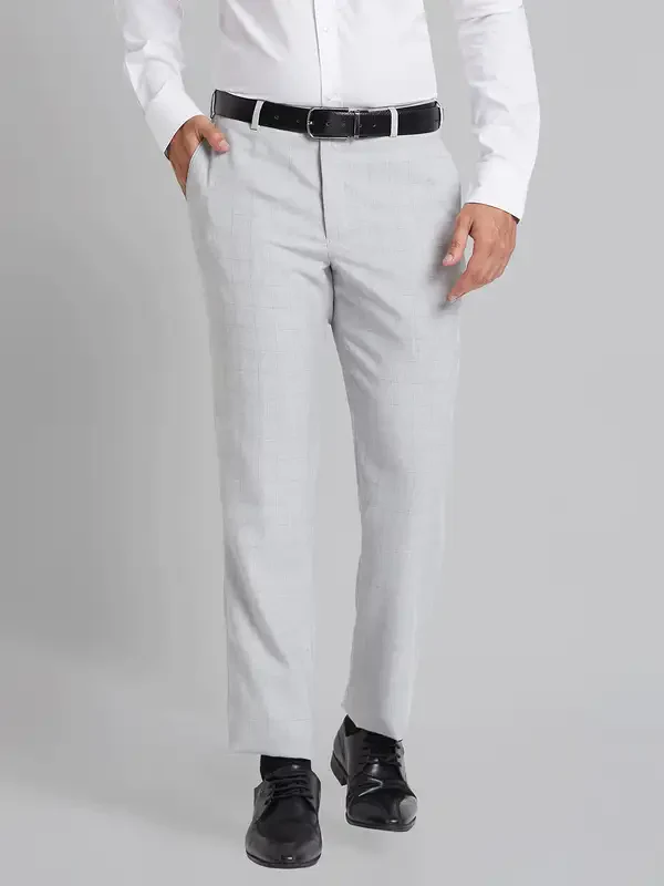 Men Grey Smart Fit Checks Polyester Blend Trouser