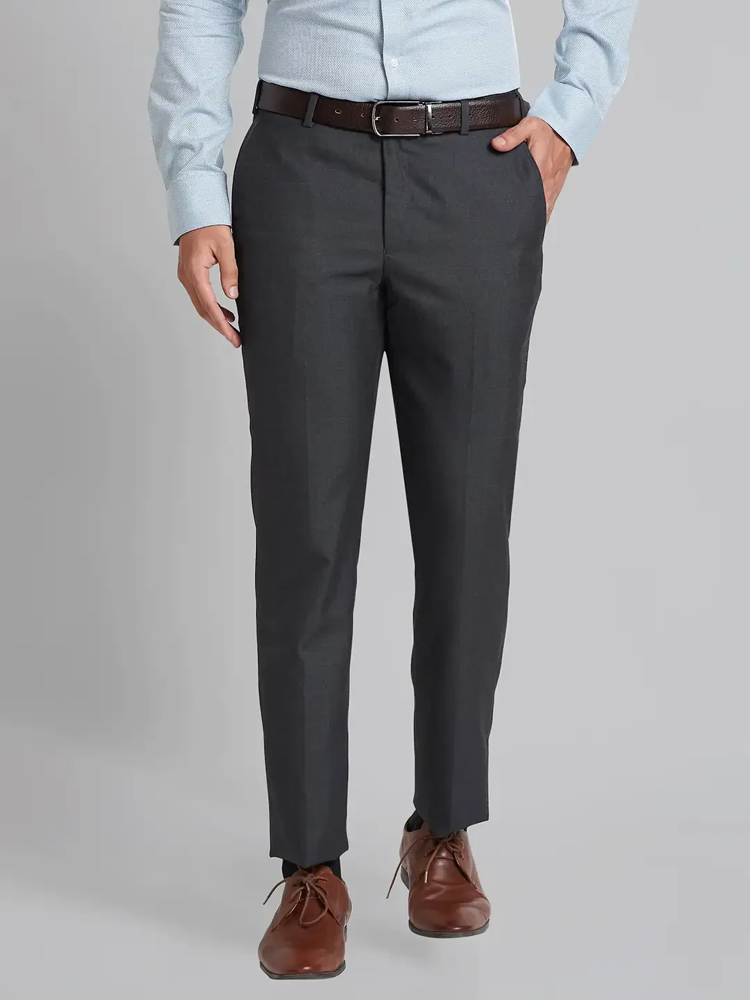 Men Grey Smart Fit Checks Polyester Blend Trouser