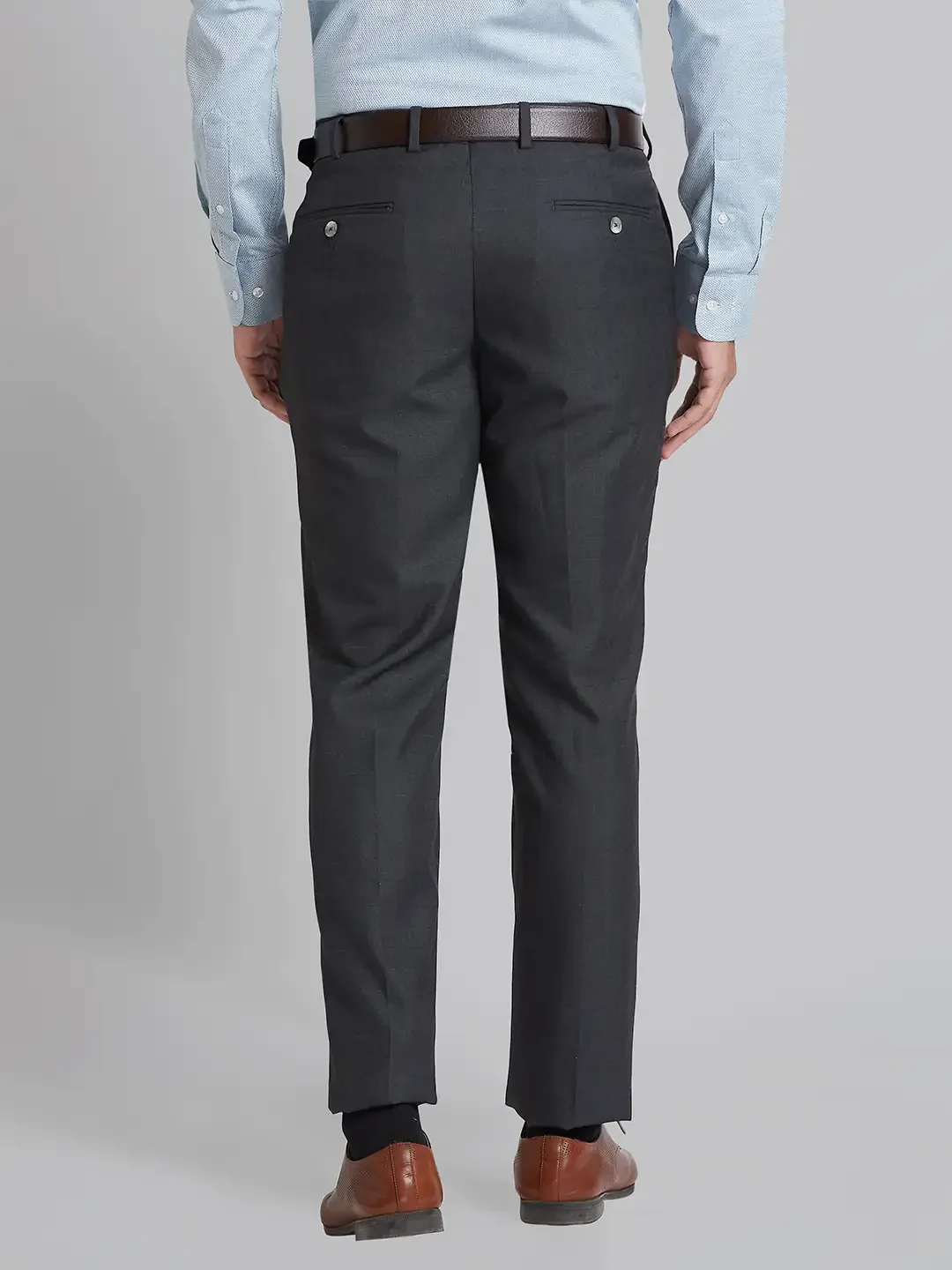 Men Grey Smart Fit Checks Polyester Blend Trouser - Image 4