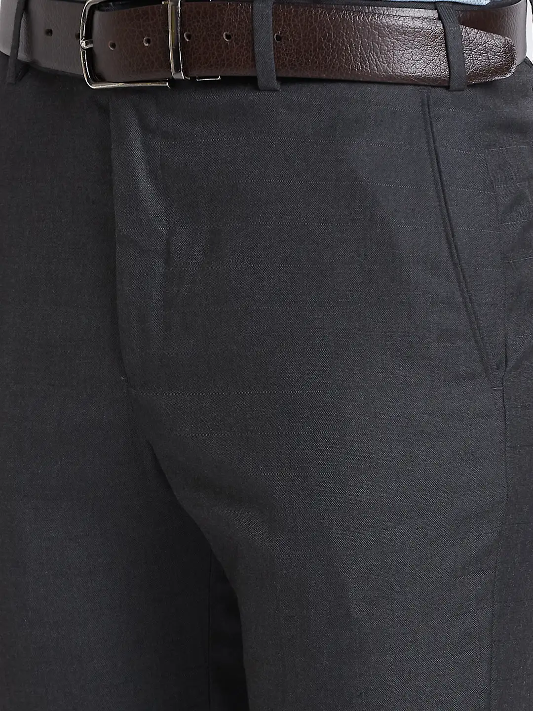 Men Grey Smart Fit Checks Polyester Blend Trouser - Image 6