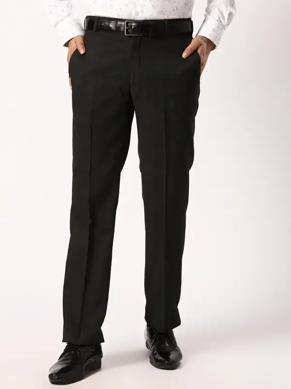 Men Grey Smart Fit Checks Polyester Blend Trouser