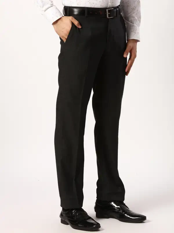Men Grey Smart Fit Checks Polyester Blend Trouser - Image 2